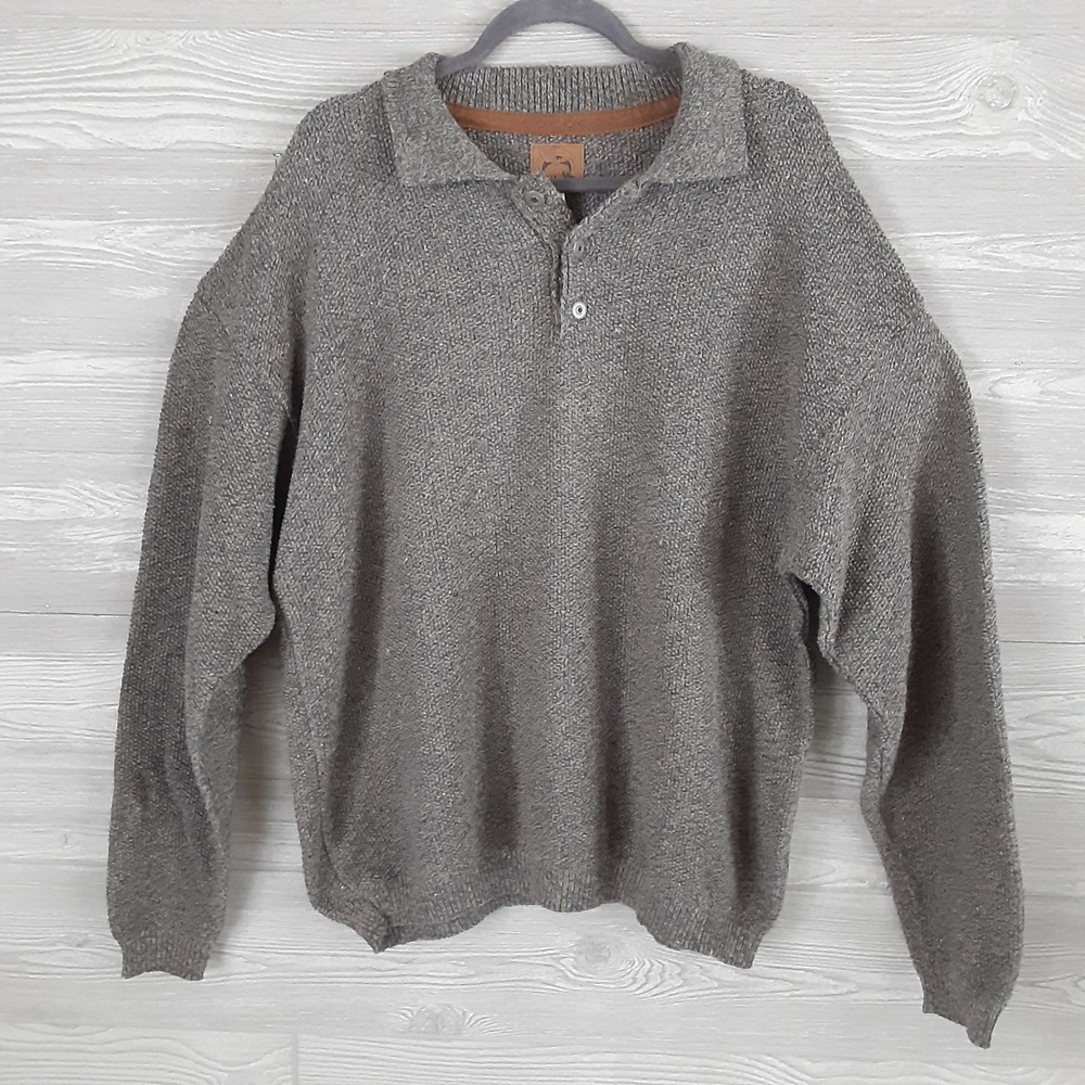 Alps Mens XL Vintage Knit Sweater Gray Marled Cotton Blend Made in USA